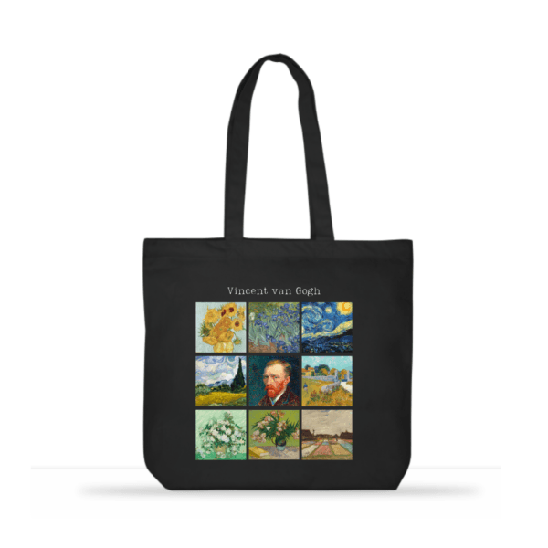 Van Gogh Cotton Tote Bag for Women – Artistic Laptop Tote (Black)