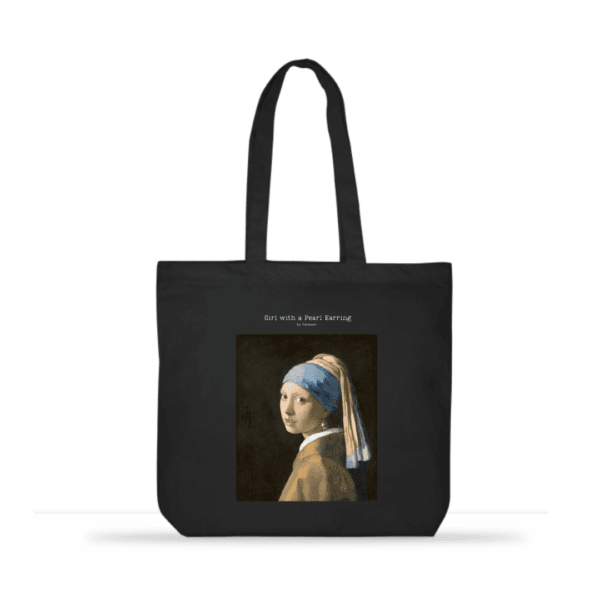 Pearl Earring Art Tote Bag – Cotton Laptop Tote for Women (Black)