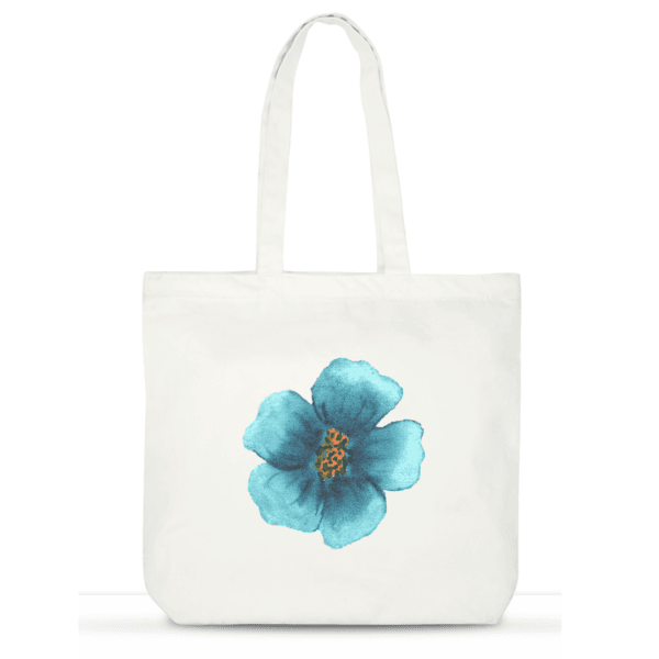 "Azure Bloom" Cotton Tote Bag for Women | Floral Laptop Tote with Pockets