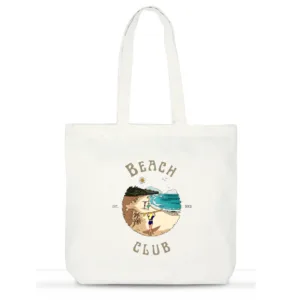 "Beach Club" Cotton Tote Bag for Women | Beach-Ready Laptop Tote with Pockets