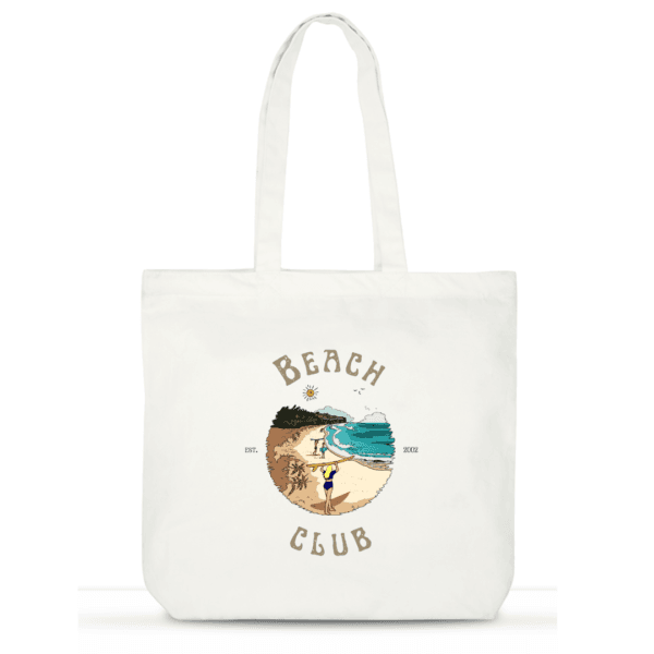 "Beach Club" Cotton Tote Bag for Women | Beach-Ready Laptop Tote with Pockets