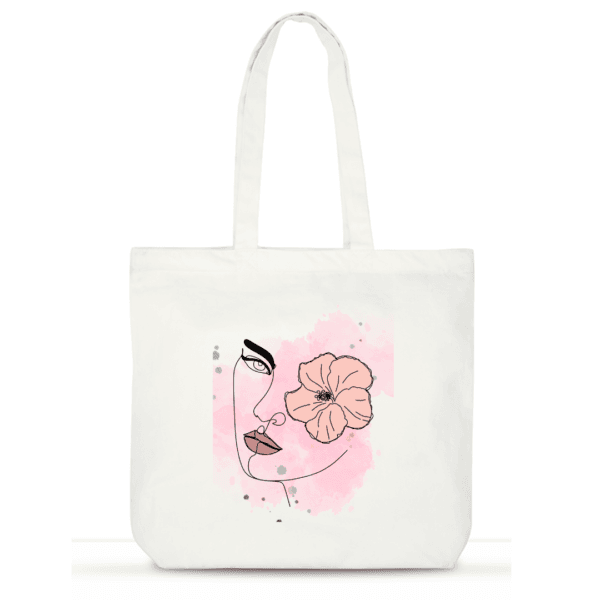 "Blush Muse" Cotton Tote Bag for Women | Artistic Laptop Tote with Pockets