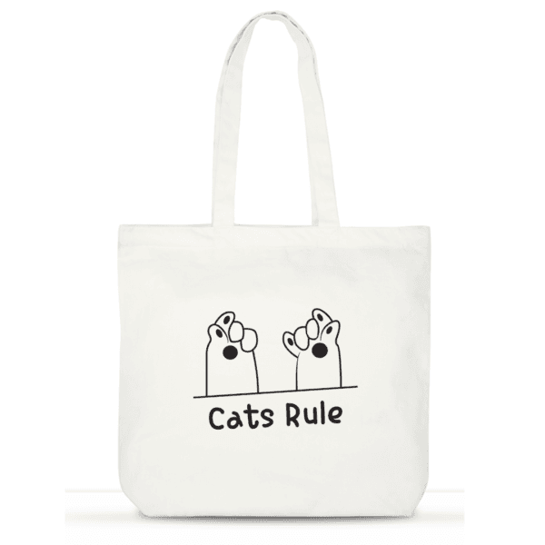 Cats Rule Tote Bag | Cute Cotton Tote for Cat Lovers | Laptop Tote with Pockets