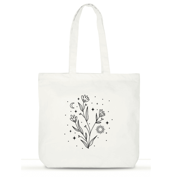 "Celestial Bloom" Cotton Tote Bag for Women | Designer Laptop Tote with Pockets
