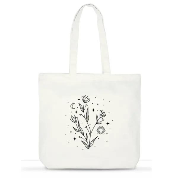 "Celestial Bloom" Cotton Tote Bag for Women | Designer Laptop Tote with Pockets