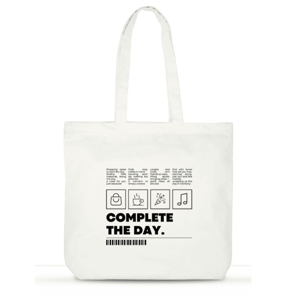 "Complete the Day" Cotton Tote Bag for Women | Everyday Laptop Tote with Pockets