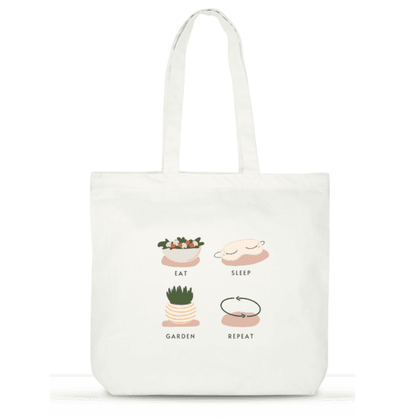 "Eat Sleep Garden Repeat" Cotton Tote Bag for Women | Eco-Friendly Laptop Tote with Pockets