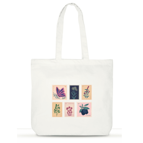 "Floral Postcards" Cotton Tote Bag for Women | Designer Laptop Tote with Pockets