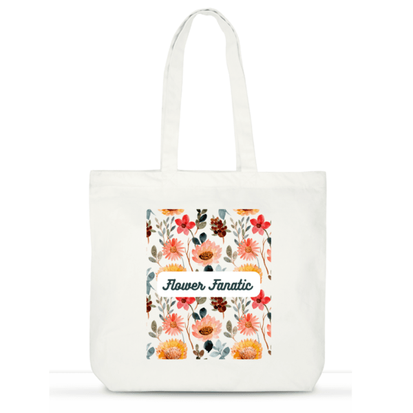 "Flower Fanatic" Designer Cotton Tote Bag for Women | Laptop Tote with Pockets