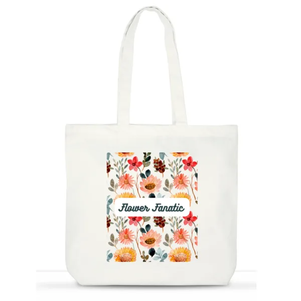 "Flower Fanatic" Designer Cotton Tote Bag for Women | Laptop Tote with Pockets