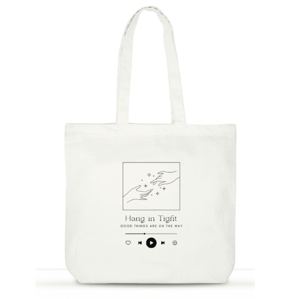 "Hang in Tight" Cotton Tote Bag for Women | Minimalist Laptop Tote with Pockets