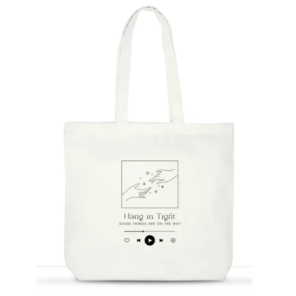 "Hang in Tight" Cotton Tote Bag for Women | Minimalist Laptop Tote with Pockets