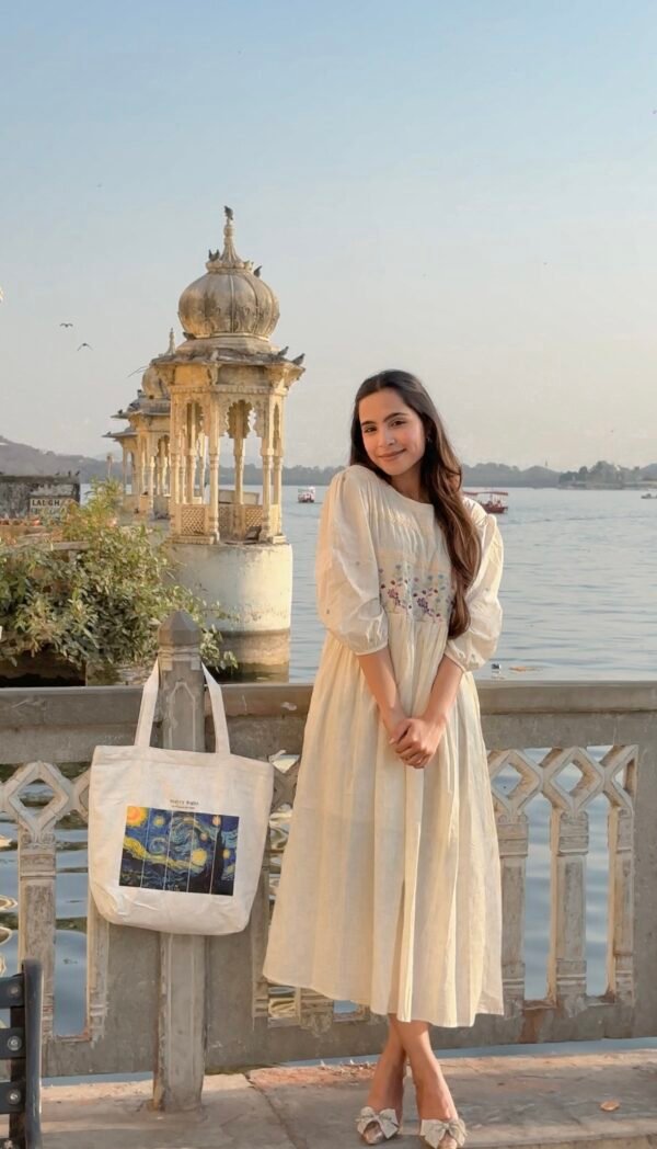Starry Night Cotton Tote Bag | Artistic Laptop & Book Bag