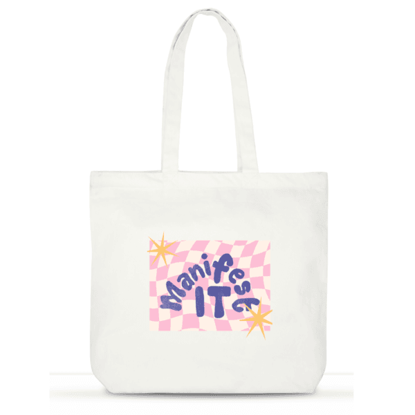 "Manifest It" Cotton Tote Bag for Women | Trendy Laptop Tote with Pockets