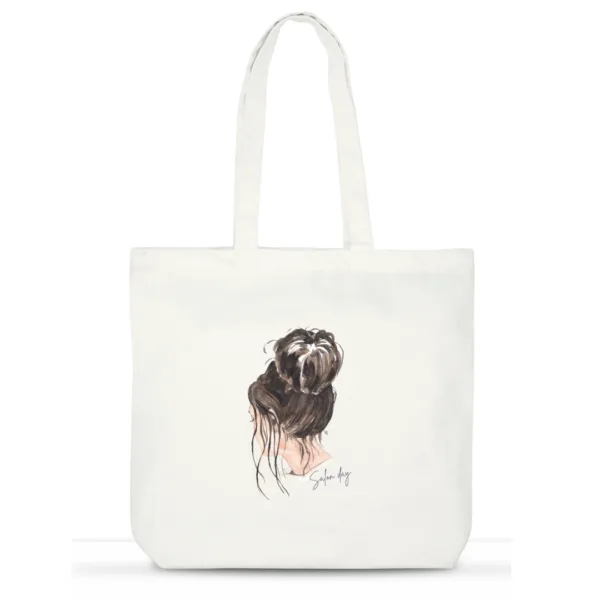 "Messy Bun Energy" Cotton Tote Bag for Women | Stylish Laptop Tote with Pockets