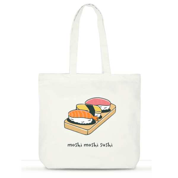 Moshi Moshi Sushi Tote Bag | Cotton Laptop & Book Bag | Cute Foodie Gift