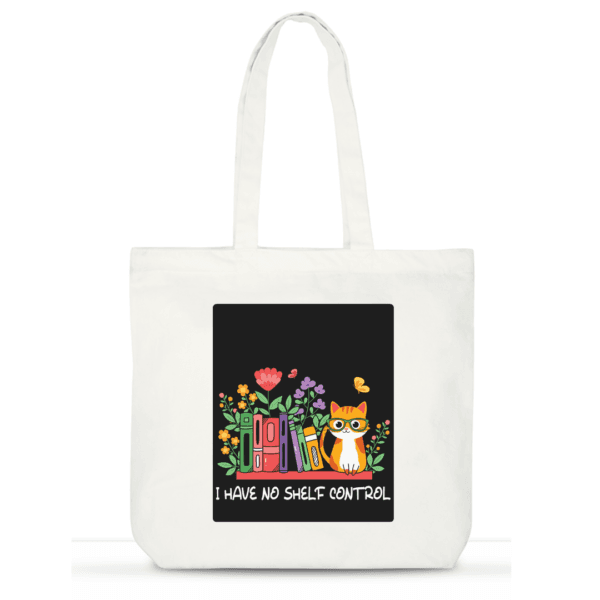 "No Shelf Control" Cotton Tote Bag for Women | Book Lover’s Laptop Tote with Pockets