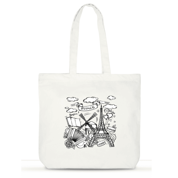Paris Aesthetic Tote Bag | Travel-Inspired Cotton Tote for Women | Laptop Tote with Pockets