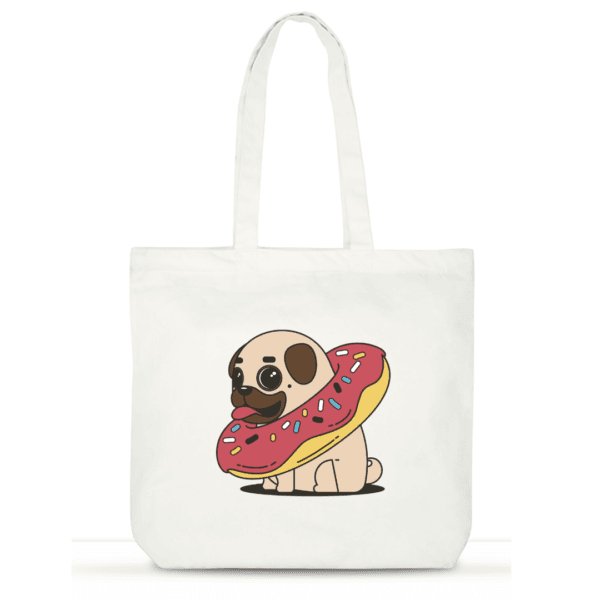 Pug & Donut Tote Bag | Cute Cotton Tote for Dog Lovers | Laptop Tote with Pockets