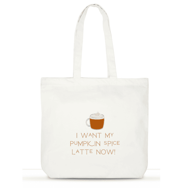 Pumpkin Spice Latte Tote Bag | Fall Aesthetic Cotton Tote for Women | Coffee Lover’s Laptop Tote