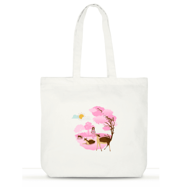 "Sakura Serenity" Cotton Tote Bag for Women | Japanese-Inspired Laptop Tote with Pockets