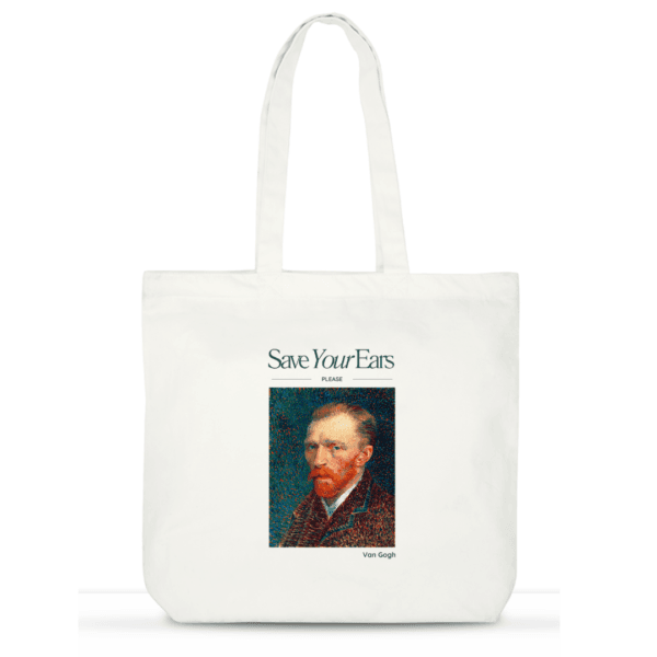 "Save Your Ears" Cotton Tote Bag for Women | Artsy Laptop Tote with Pockets
