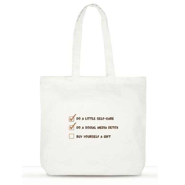 "Self-Care Checklist" Cotton Tote Bag for Women | Wellness Laptop Tote with Pockets