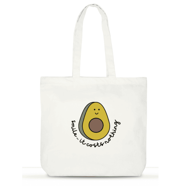 Smiley Avocado Tote Bag - Cotton Tote Bag with Laptop Compartment