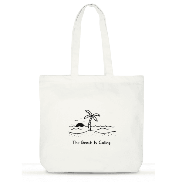 "The Beach is Calling" Cotton Tote Bag for Women | Beach Bag with Laptop Compartment