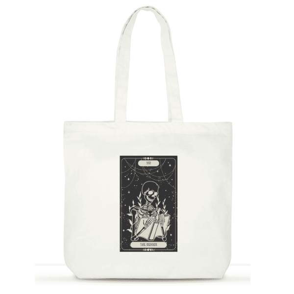 "The Reader Tarot" Cotton Tote Bag for Women | Gothic Book Tote with Laptop Compartment