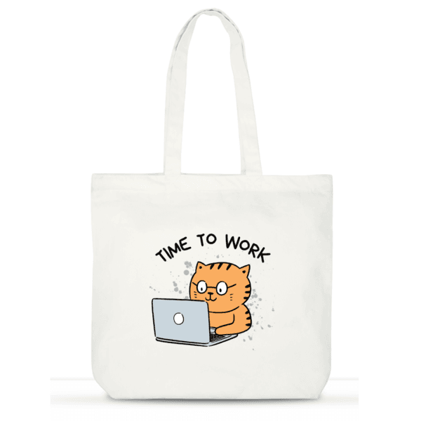 Work Mode Cat Tote | Cotton Laptop Tote Bag for Women