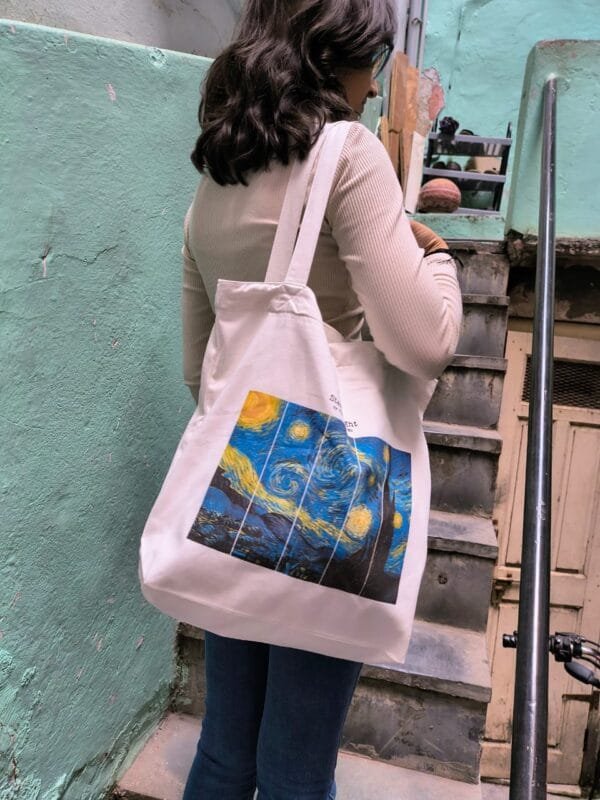 Starry Night Cotton Tote Bag | Artistic Laptop & Book Bag - Image 6