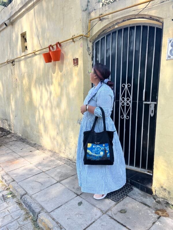 Starry Night Cotton Tote Bag | Artistic Laptop & Book Bag - Image 8