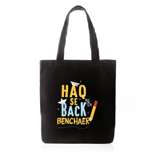 Haq Se Backbencher Black Tote Bag with Zipper – Cool College Tote Under ₹299