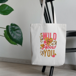 Home toteaa wild about you white tote bag | valentine day gifts for her | passionate leopard heart design | reinforced cotton & secure zip for busy days