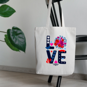 Home toteaa white cotton love design valentine tote bag | valentine day gift for her, valentine day gifts | romantic gift for her, durable